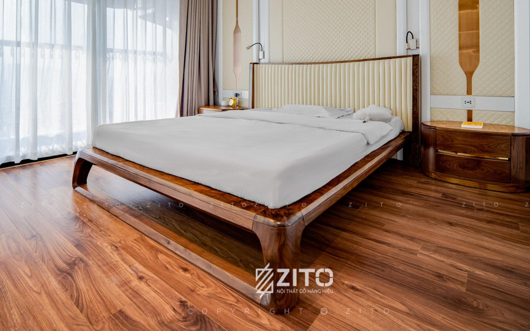 Vẻ đẹp sang trọng của giường ngủ gỗ óc chó ZA 814 với sắc nâu socola trầm ấm, làm bừng sáng không gian phòng ngủ